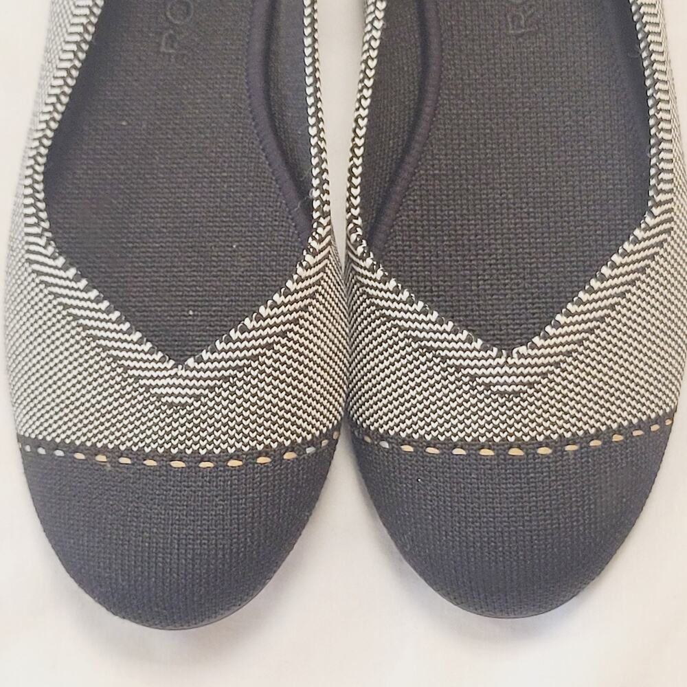 Rothy's The Point Dune Cap Toe Flats Womens 7 Beige Black Packable Washable - Picture 2 of 7